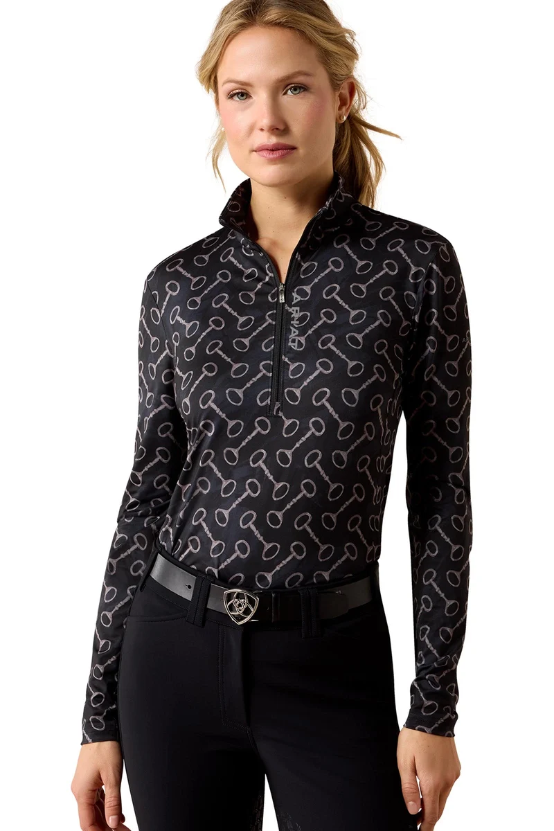 Damen Lunaveil Baselayer mit 1/2-Reißverschluss Black French Link Print XS