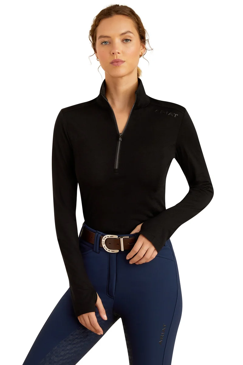 Cheviot Damen Baselayer-Shirt mit 1/4-Reißverschluss Black L