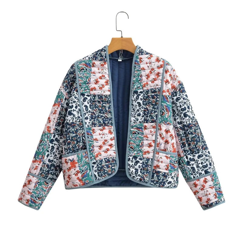 Damen Gepolsterte Patchwork‑Jacke im Kimono‑Stil Drune