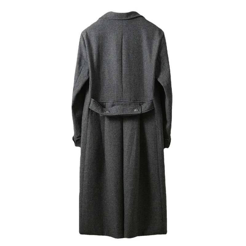 Herren Eleganter lang geschnittener Wollmantel mit Doppelreihe und Pattentaschen Drune