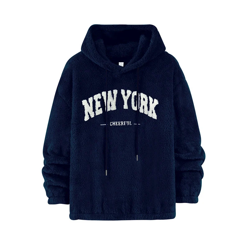 Unisex Kuscheliger Teddy-Fleece-Hoodie mit Chenille-Schriftzug Drune