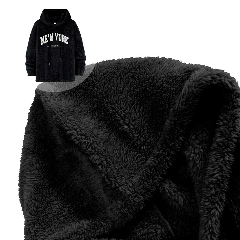 Unisex Kuscheliger Teddy-Fleece-Hoodie mit Chenille-Schriftzug Drune