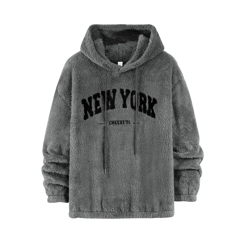 Unisex Kuscheliger Teddy-Fleece-Hoodie mit Chenille-Schriftzug Drune