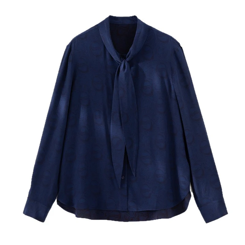 Damen Bluse mit Schleifenkragen und dezenter Jacquardstruktur Drune