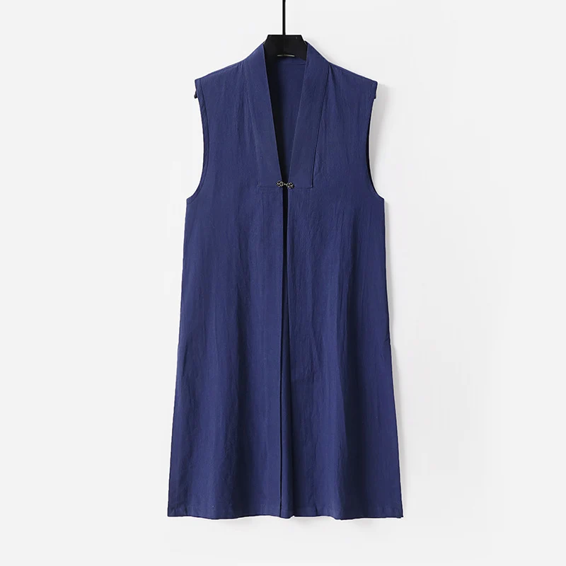Damen Ärmellose lange Weste mit Stehkragen und dekorativem Knebelverschluss Drune