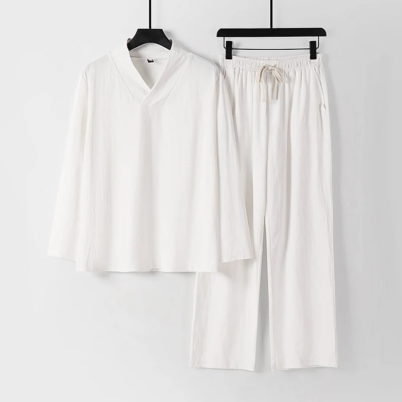 Unisex Zen-inspiriertes Leichtes Loungewear-Set mit V-Ausschnitt-Shirt und Elastischer Kordelbund-Hose Drune