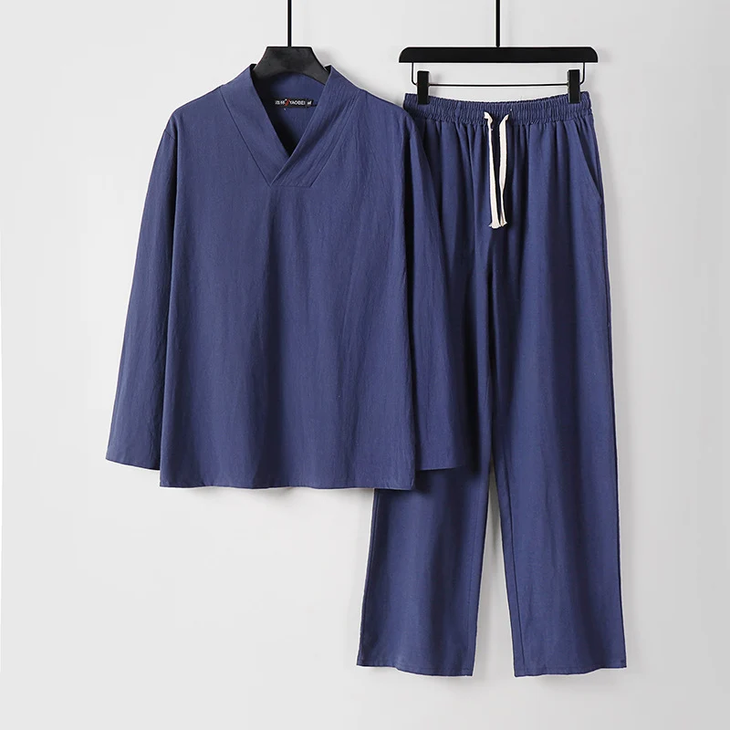 Unisex Zen-inspiriertes Leichtes Loungewear-Set mit V-Ausschnitt-Shirt und Elastischer Kordelbund-Hose Drune