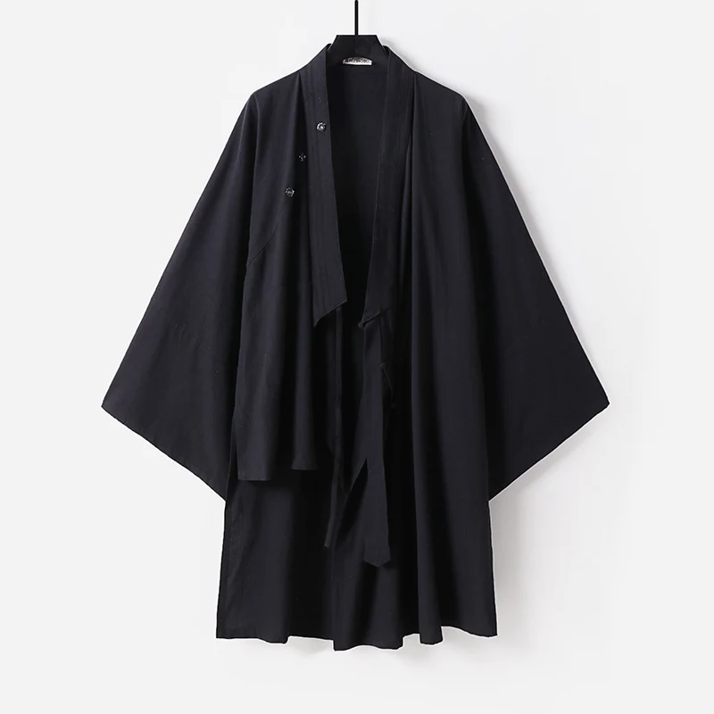 Unisex Oversize-Kimono-Mantel aus Baumwollmix mit weitem Schnitt und Bindegürtel Drune