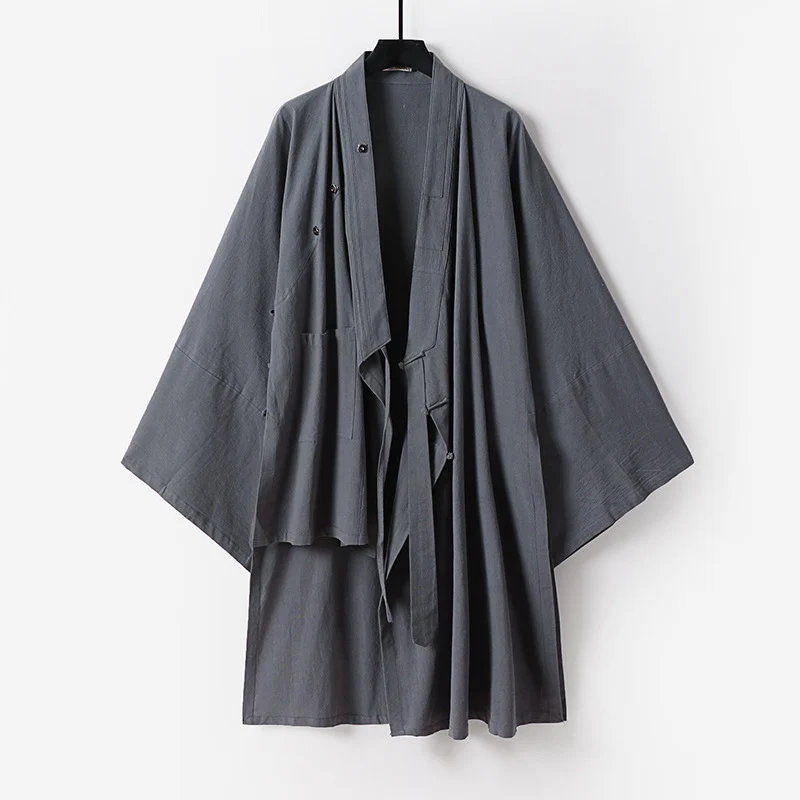 Unisex Oversize-Kimono-Mantel aus Baumwollmix mit weitem Schnitt und Bindegürtel Drune