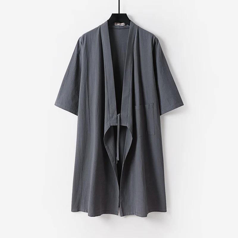 Unisex Oversize Kimono-Mantel aus Baumwollmischung mit Bindeband und Dreiviertelärmeln Drune