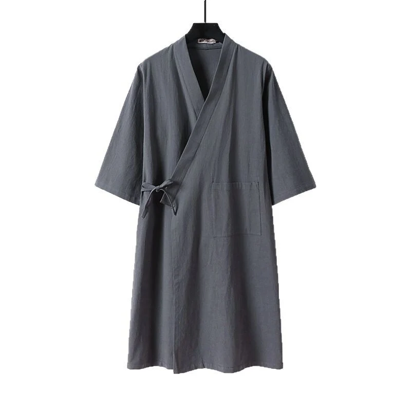 Unisex Oversize Kimono-Mantel aus Baumwollmischung mit Bindeband und Dreiviertelärmeln Drune