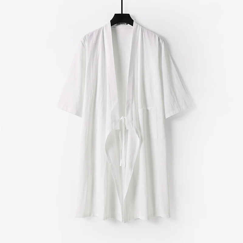 Unisex Oversize Kimono-Mantel aus Baumwollmischung mit Bindeband und Dreiviertelärmeln Drune