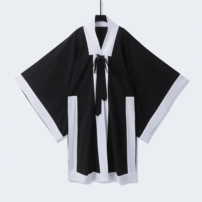 Unisex Oversize Kimono-Cardigan mit Kontrastblende, Bindeband und aufgesetzten Taschen Drune