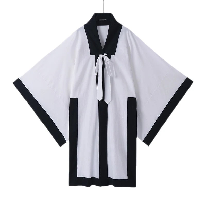 Unisex Oversize Kimono-Cardigan mit Kontrastblende, Bindeband und aufgesetzten Taschen Drune