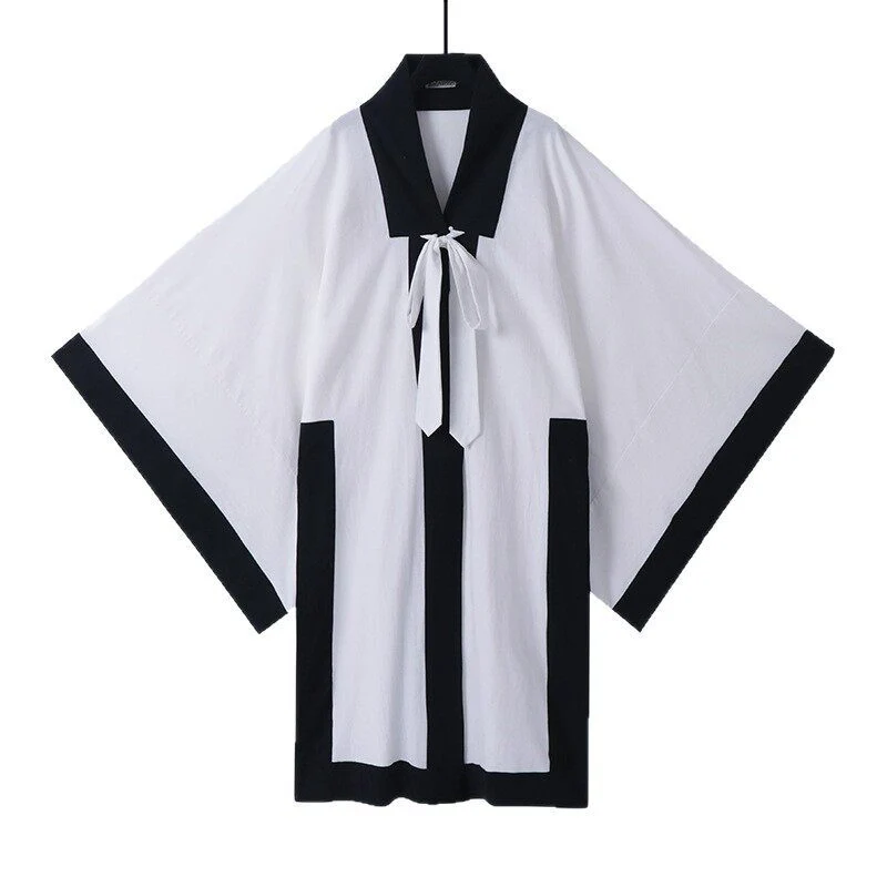 Unisex Oversize Kimono-Cardigan mit Kontrastblende, Bindeband und aufgesetzten Taschen Drune