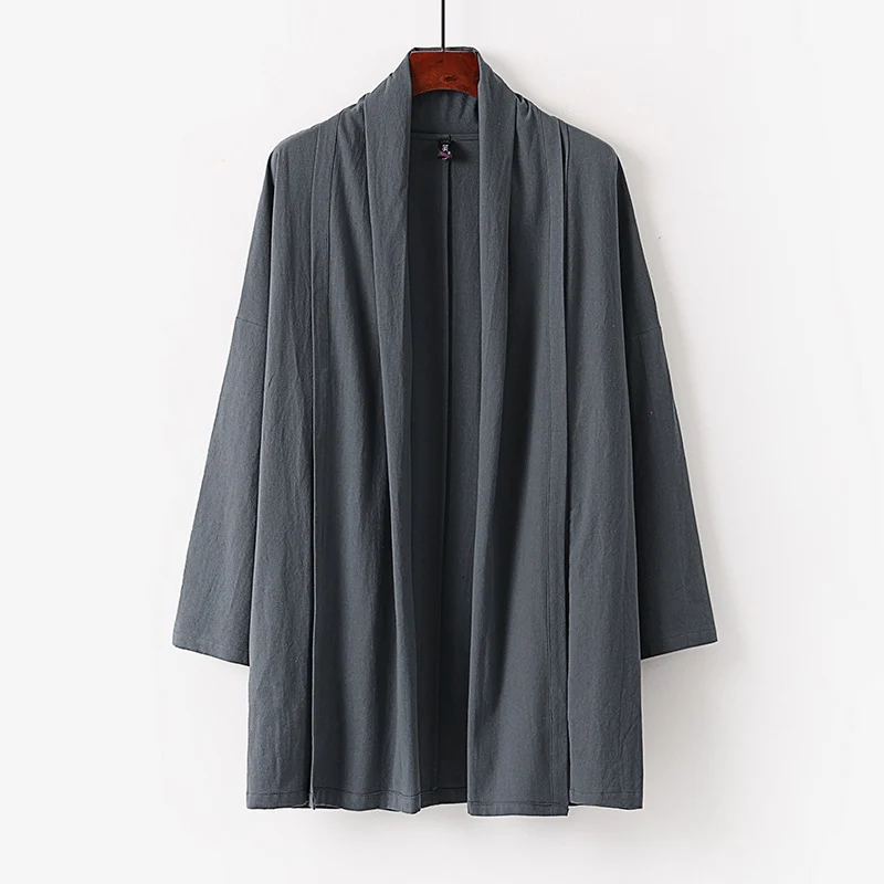 Unisex Offene Kimono-Cardigan aus leichter Baumwoll-Leinen-Mischung Drune