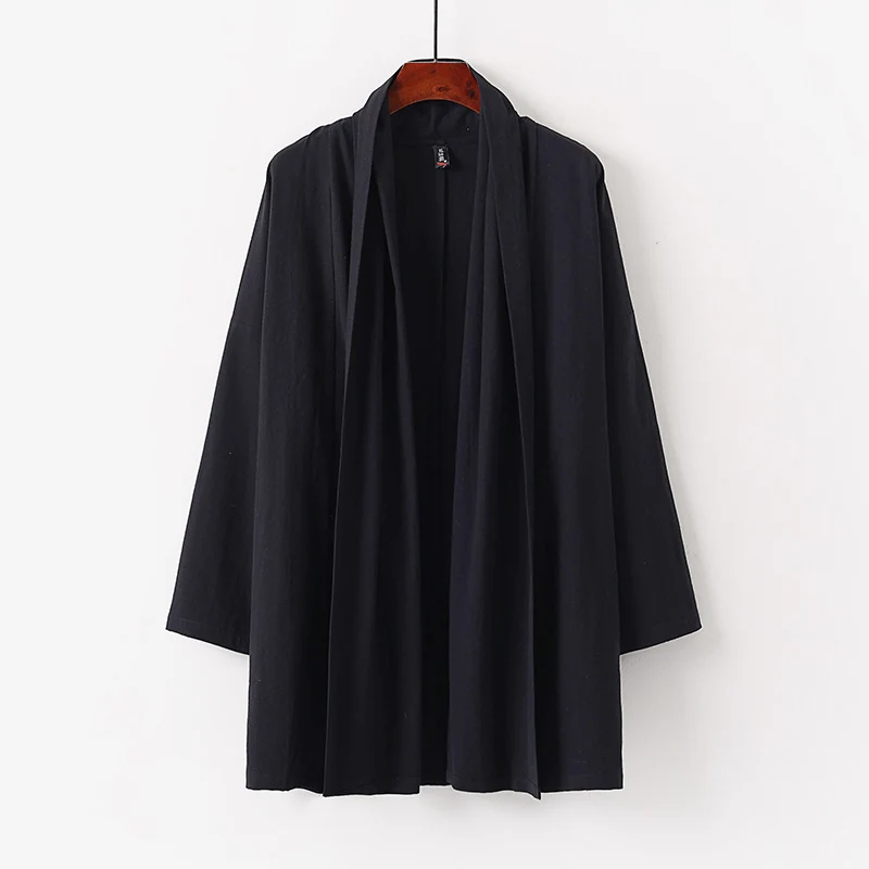Unisex Offene Kimono-Cardigan aus leichter Baumwoll-Leinen-Mischung Drune