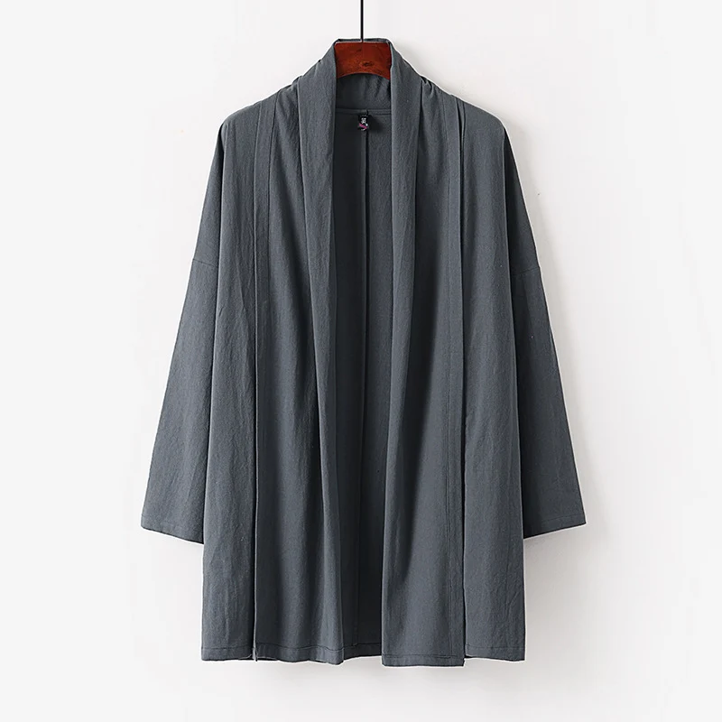 Unisex Offene Kimono-Cardigan aus leichter Baumwoll-Leinen-Mischung Drune