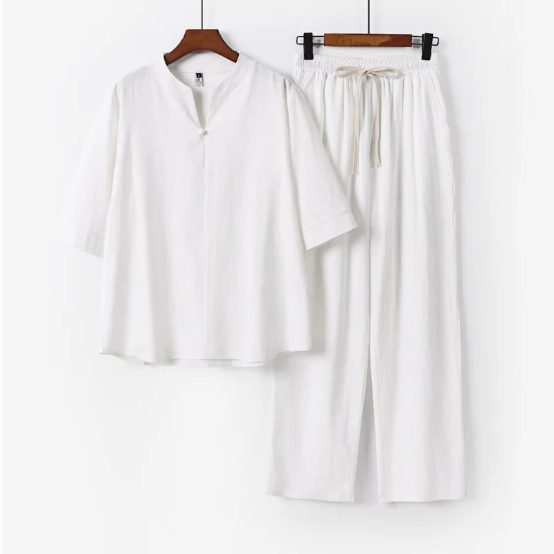 Unisex Lockeres Lounge-Set mit Stehkragen-Halbarmshirt und Elastischer Bundhose Drune