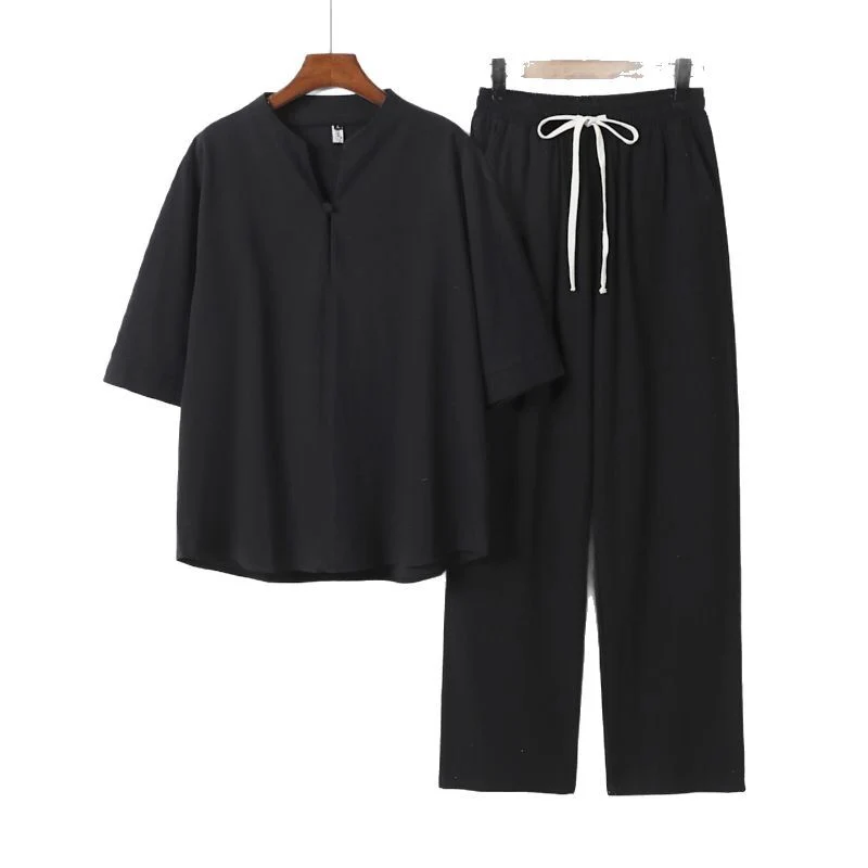 Unisex Lockeres Lounge-Set mit Stehkragen-Halbarmshirt und Elastischer Bundhose Drune