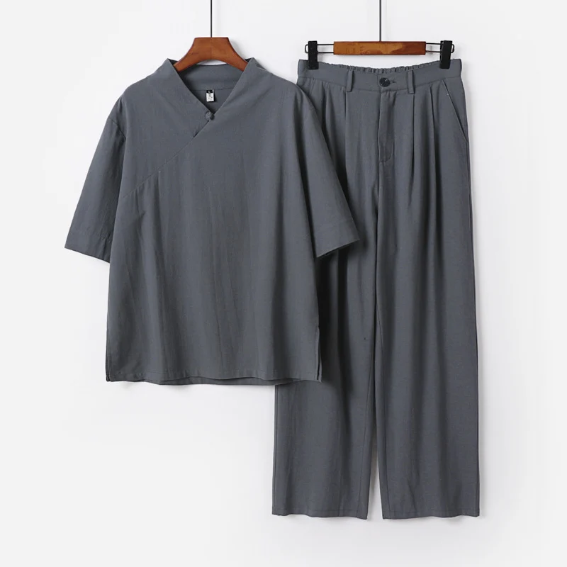 Unisex Locker sitzendes Lounge-Set im Kimono-Stil mit halblangem Arm und elastischer Bundhose Drune
