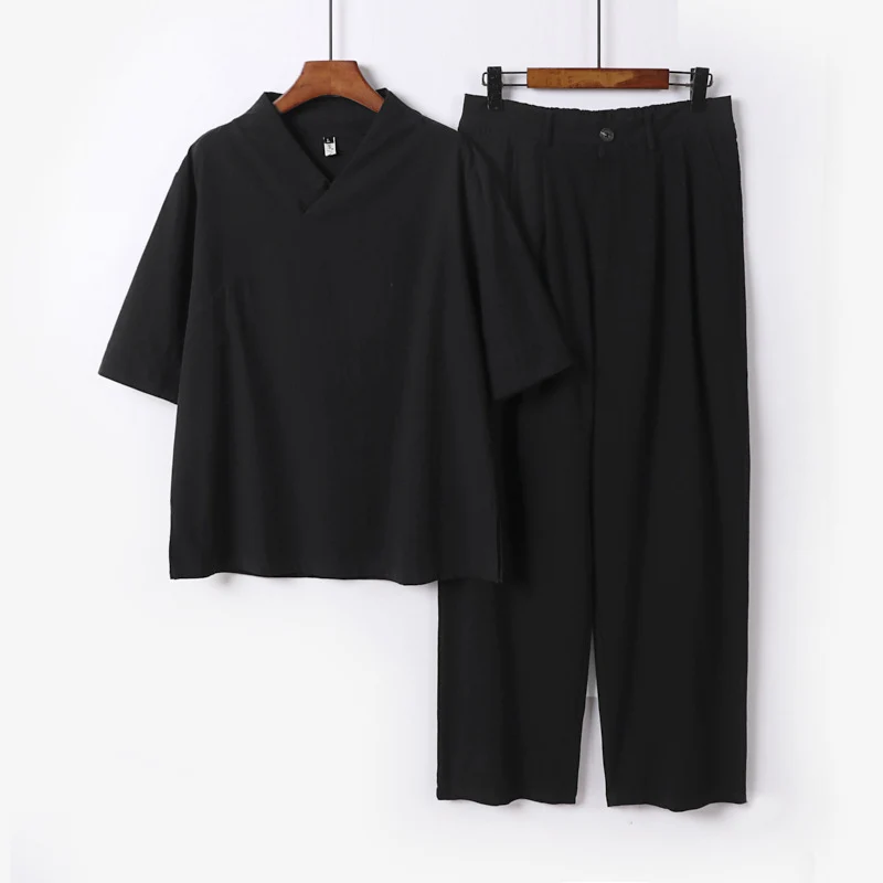 Unisex Locker sitzendes Lounge-Set im Kimono-Stil mit halblangem Arm und elastischer Bundhose Drune