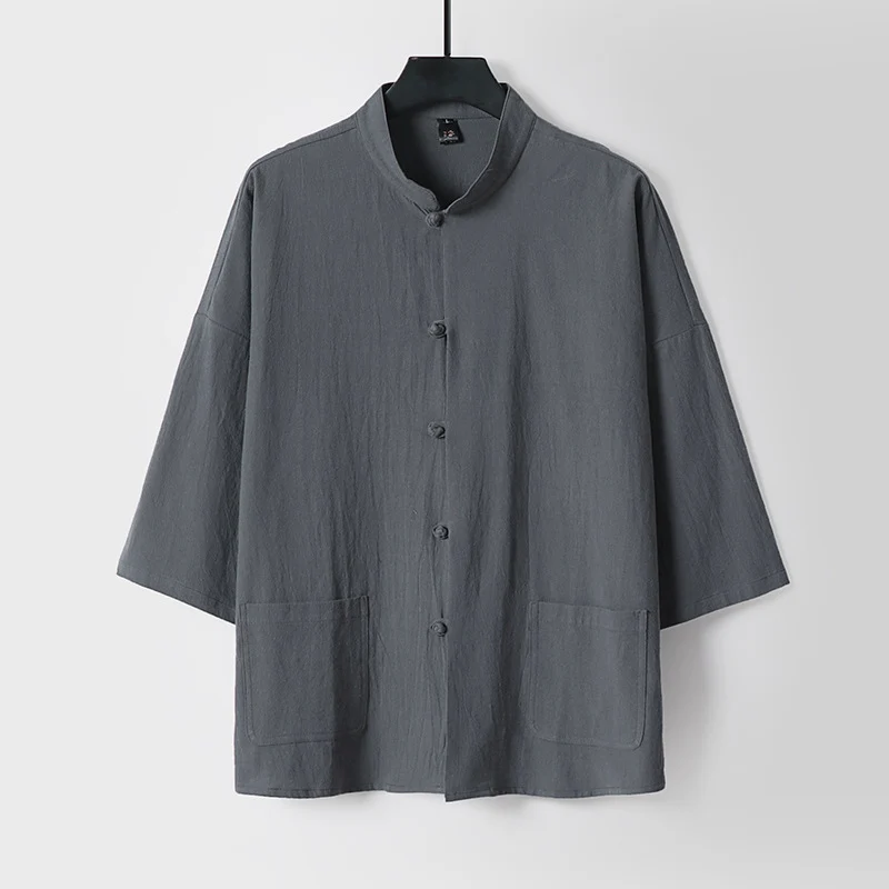Unisex Locker geschnittene Leinen-Baumwoll Jacke mit Stehkragen Drune