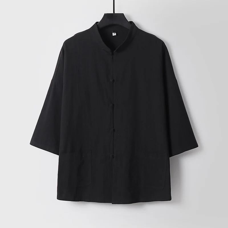 Unisex Locker geschnittene Leinen-Baumwoll Jacke mit Stehkragen Drune