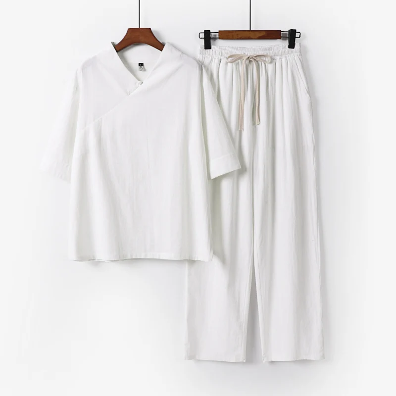 Unisex Leichtes Kimono-Loungewear-Set mit V-Ausschnitt und Tunnelzug-Hose Drune
