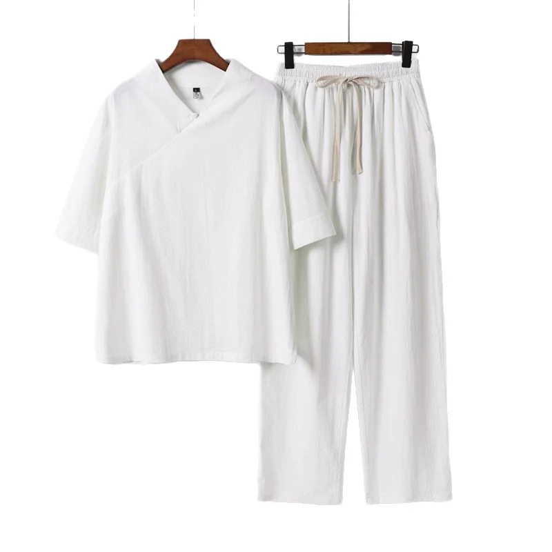 Unisex Leichtes Kimono-Loungewear-Set mit V-Ausschnitt und Tunnelzug-Hose Drune
