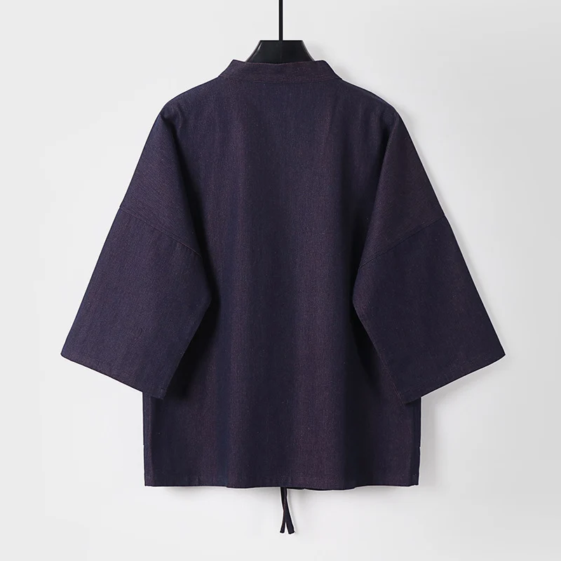 Unisex Leichte Denim-Kimono-Jacke mit kontrastfutter und Bindeband Drune