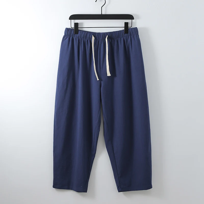 Unisex Leichte Baumwoll-Leinen Freizeithose mit elastischem Bund und Tunnelzug Drune