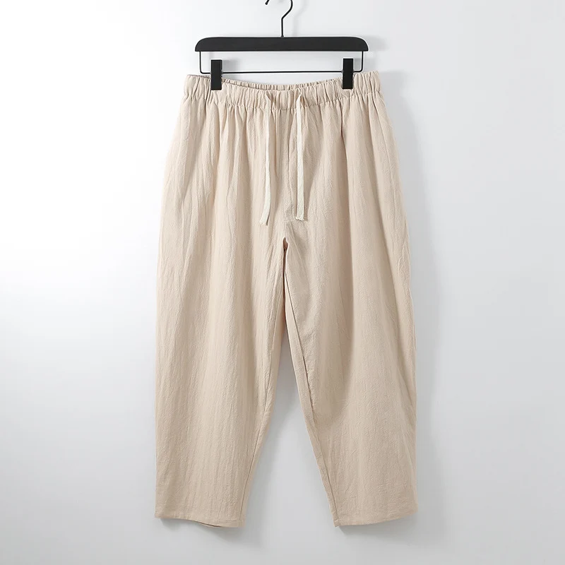 Unisex Leichte Baumwoll-Leinen Freizeithose mit elastischem Bund und Tunnelzug Drune