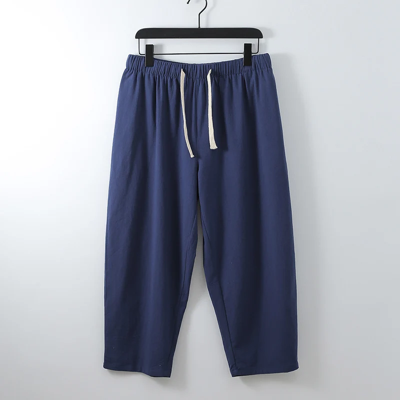 Unisex Leichte Baumwoll-Leinen Freizeithose mit elastischem Bund und Tunnelzug Drune