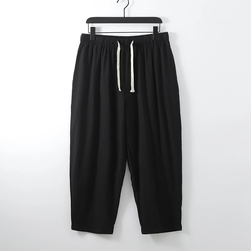 Unisex Leichte Baumwoll-Leinen Freizeithose mit elastischem Bund und Tunnelzug Drune