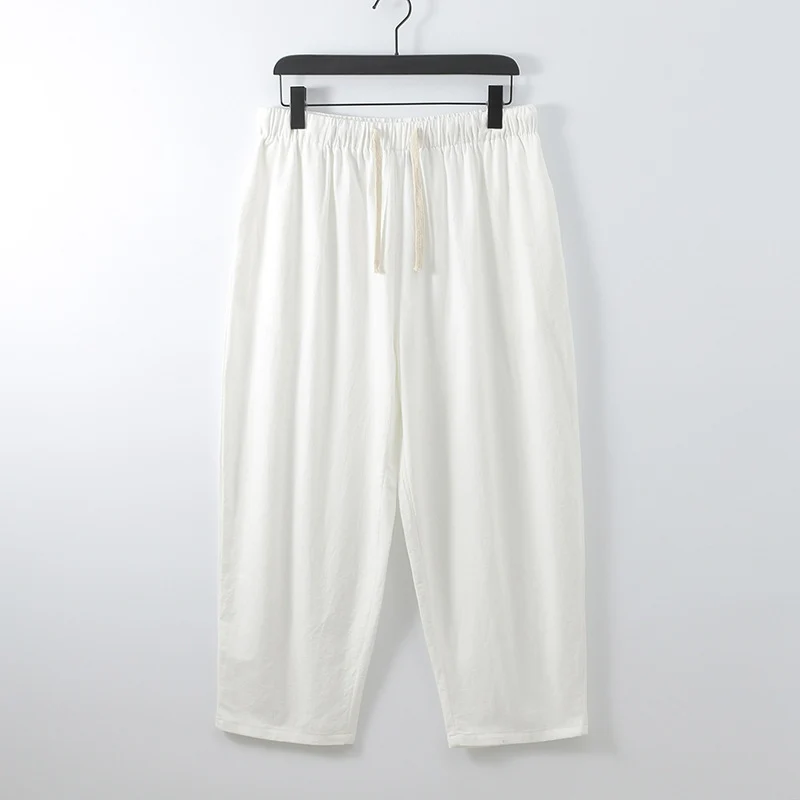 Unisex Leichte Baumwoll-Leinen Freizeithose mit elastischem Bund und Tunnelzug Drune