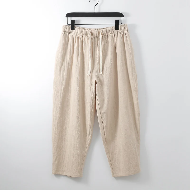 Unisex Leichte Baumwoll-Leinen Freizeithose mit elastischem Bund und Tunnelzug Drune