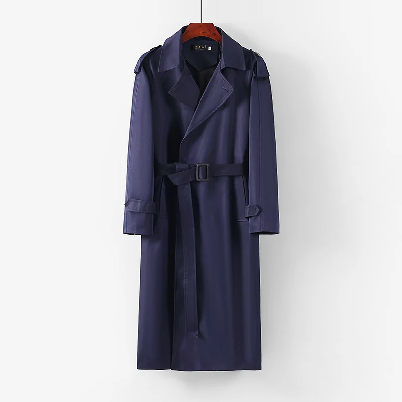 Unisex Langer minimalistischer Trenchcoat mit Gürtel und Schulterklappen Drune