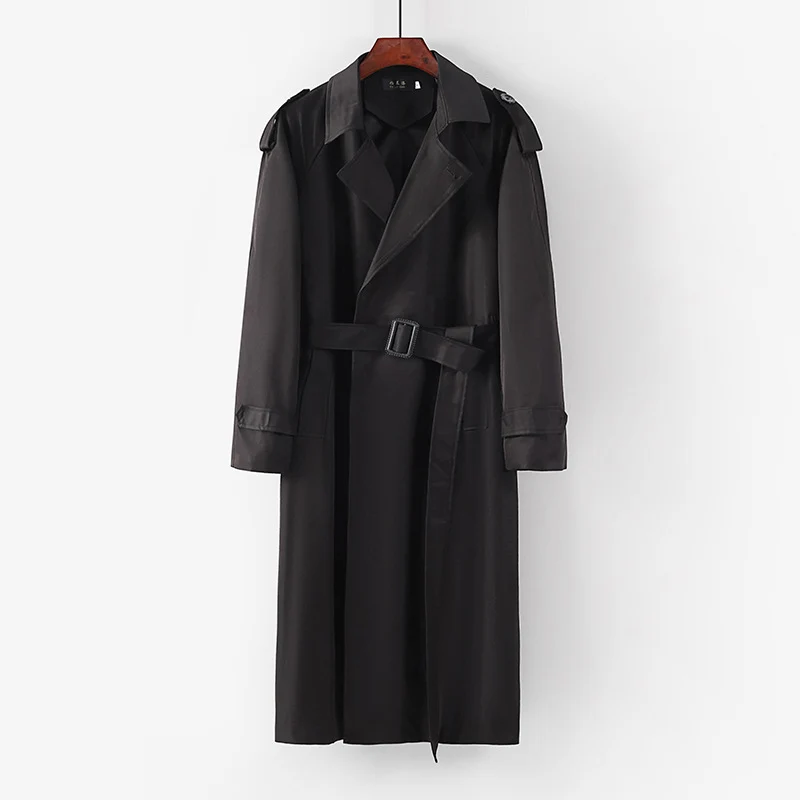 Unisex Langer minimalistischer Trenchcoat mit Gürtel und Schulterklappen Drune