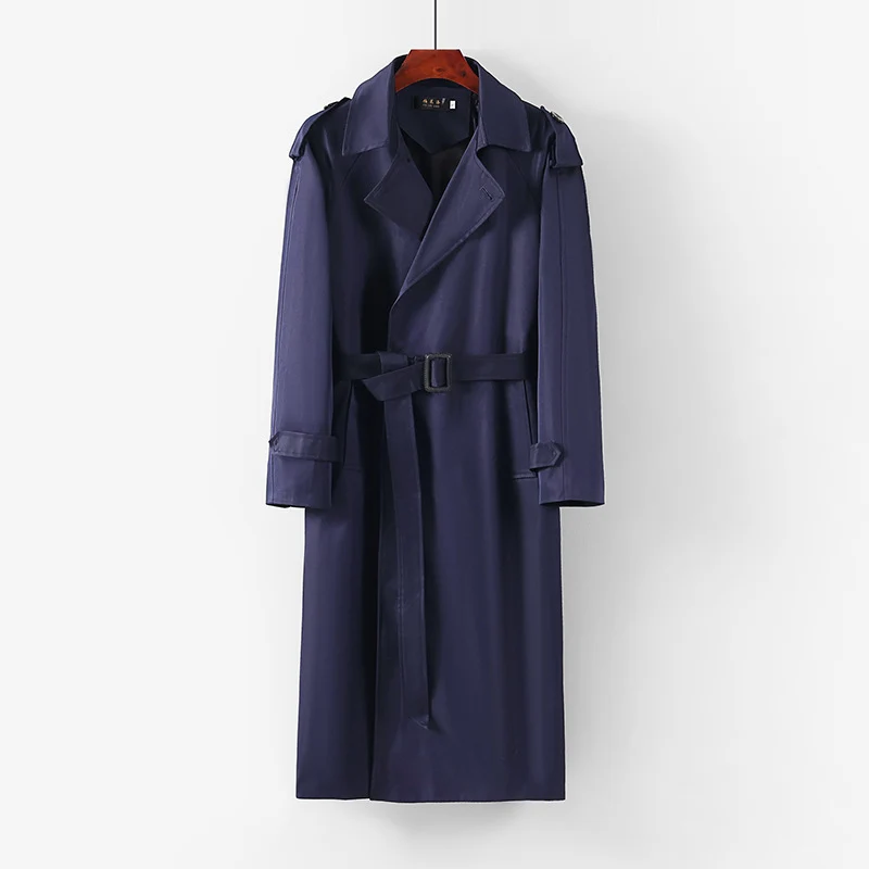 Unisex Langer minimalistischer Trenchcoat mit Gürtel und Schulterklappen Drune