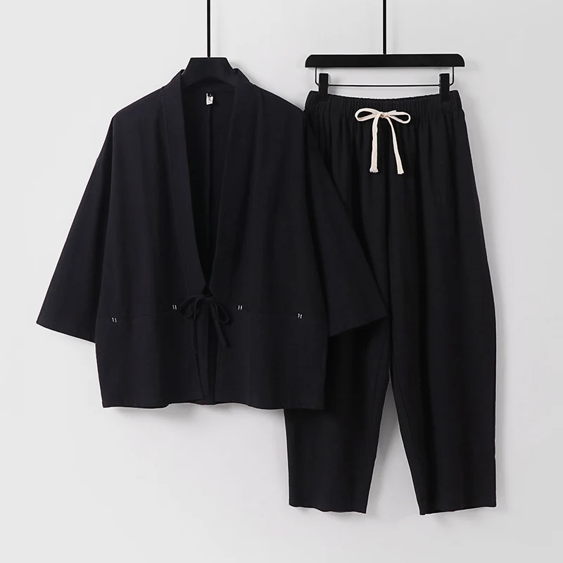 Unisex Kimono-Lounge-Set mit Kurzjacke und elastischer Kordelhose Drune