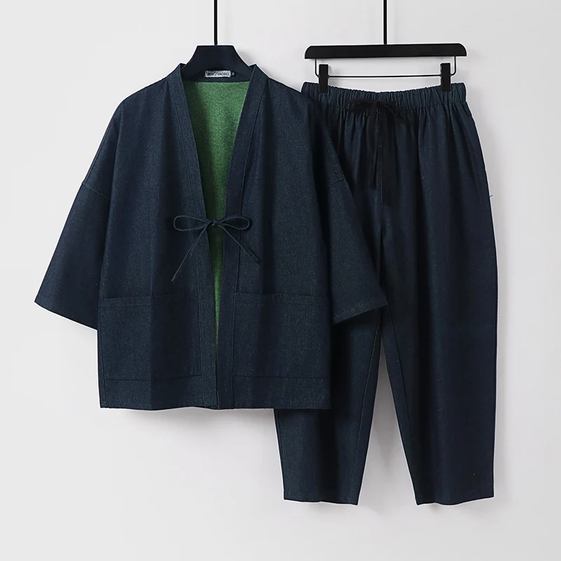 Unisex Kimono-Jacke und lockere Bundhose im Denim-Look Drune