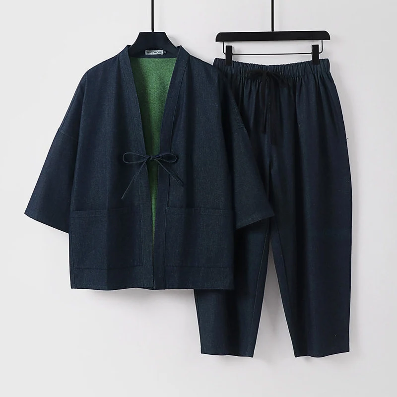 Unisex Kimono-Jacke und lockere Bundhose im Denim-Look Drune