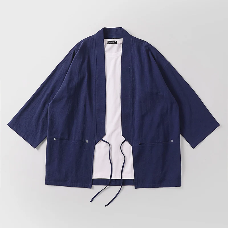 Unisex Kimono-Haori-Jacke mit Bindegürtel und dreiviertelärmeln Drune