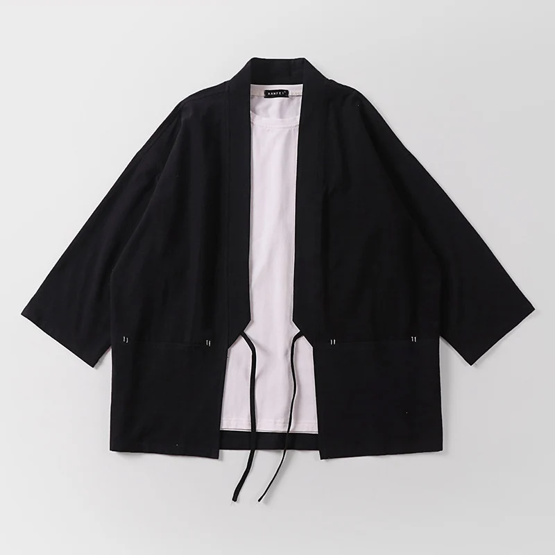 Unisex Kimono-Haori-Jacke mit Bindegürtel und dreiviertelärmeln Drune