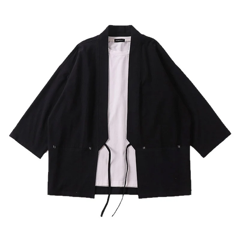 Unisex Kimono-Haori-Jacke mit Bindegürtel und dreiviertelärmeln Drune