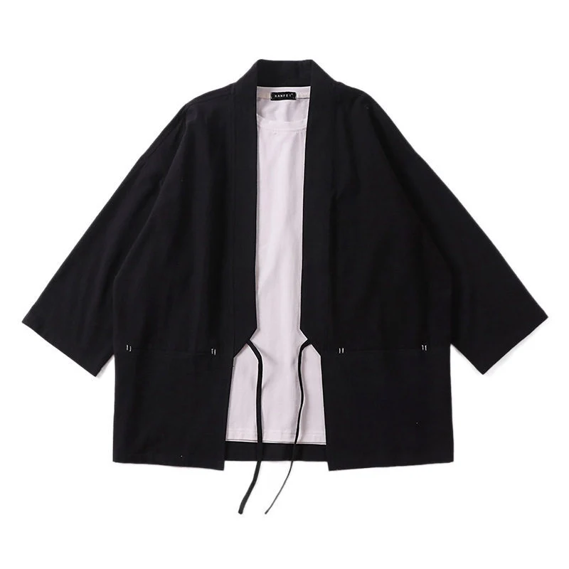 Unisex Kimono-Haori-Jacke mit Bindegürtel und dreiviertelärmeln Drune