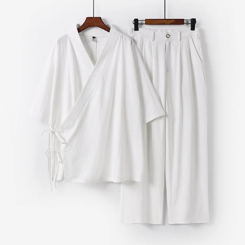 Unisex Kimono-Freizeit-Set mit Wickeloberteil und elastischer Bundhose Drune