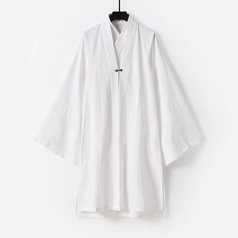 Unisex Asiatisch inspirierte Oversize-Kimono-Jacke mit Trompetenärmeln und kleinem Knebelverschluss Drune