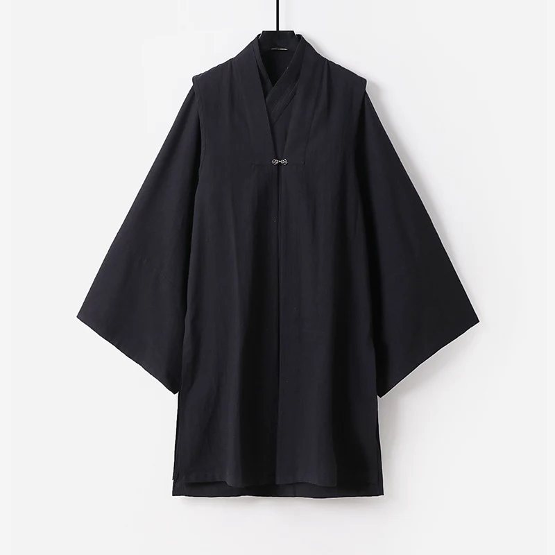 Unisex Asiatisch inspirierte Oversize-Kimono-Jacke mit Trompetenärmeln und kleinem Knebelverschluss Drune